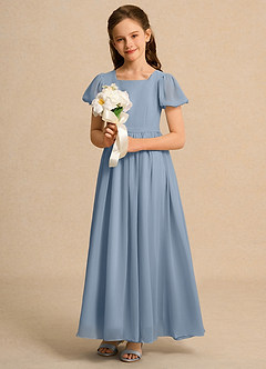 Azazie Joss Flower Girl Dresses Dusty Blue A-Line with Sleeves Chiffon Dress image11