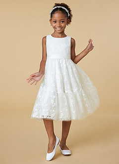 Azazie Edie Final Sale Diamond White A-Line Sequins Lace Dress image1