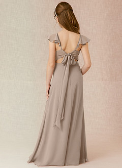 Azazie Everett Junior Robe Trapèze en Mousseline de soie Taupe image2
