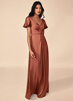 Azazie Soren Bridesmaid Dresses Clay A-Line Pleated Stretch Satin Dress image4