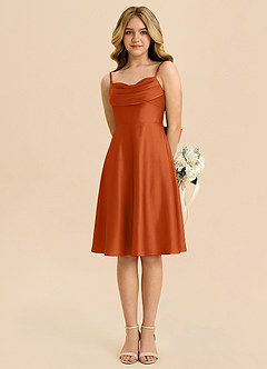 Azazie Bear Junior Burnt Orange A-Line Sweetheart Neckline Stretch Satin Dress image5