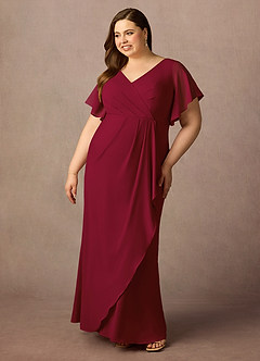 Azazie Song Mother of the Bride Dresses Burgundy Mermaid V-Neck Pleated Stretch Chiffon Dress image8