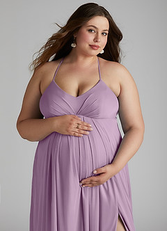 Azazie Annabelle Maternity Bridesmaid Dresses A-Line V-Neck Pleated Mesh Floor-Length Dress image11