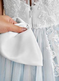 Azazie Bitsy Abiti da Ragazza di Fiori Abito A-Line in Tulle Pizzo Avorio Azzurro image7