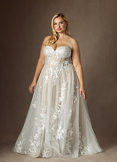 Azazie Aurorie Wedding Dresses Diamond White Nude A-Line Sequins Tulle Dress image10