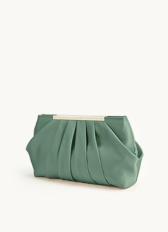 front Matching Color Matte Satin Pleated Clutch