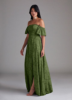 Azazie Sue Bridesmaid Dresses Olive A-Line Off the Shoulder Floral Burnout Convertible Dress image3