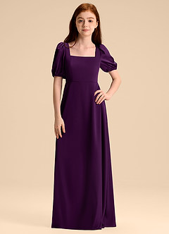 Azazie Briar Junior A-Linie Schleifen Stretch-Satin Kleid Traube image6