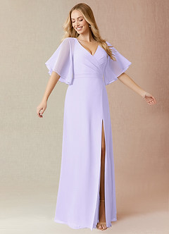 Azazie Cierra Bridesmaid Dresses Lilac A-Line V-Neck Chiffon Dress image1