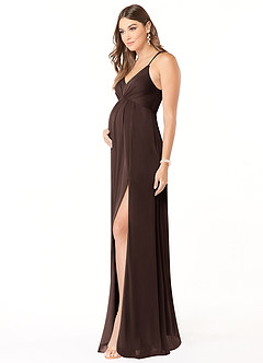Azazie Annabelle Maternity Bridesmaid Dresses A-Line V-Neck Pleated Mesh Floor-Length Dress image4