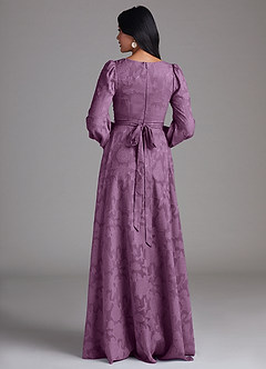 Azazie Leonia Bridesmaid Dresses Wisteria A-Line Long Sleeve Floral Burnout Dress image3