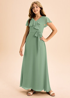Azazie Lainey Junior Matcha A-Line with Pockets Chiffon Dress image5