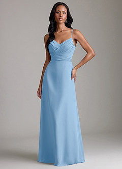 Azazie Kali 신부 들러리 드레스 A라인 주름진 쉬폰 바닥 길이 드레스 image1