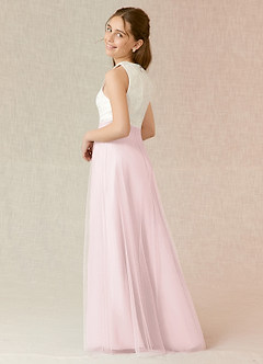 Azazie Albertine Junior Blushing Pink A-Line Lace Chiffon Dress image2