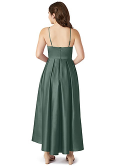Azazie Jemima Junior Robe Trapèze en Satin extensible avec poches Mousse De Mer image2