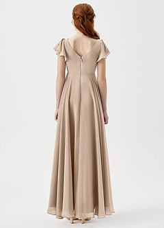 Azazie Caria Junior Robe Trapèze en Mousseline de soie Plissée Taupe image4