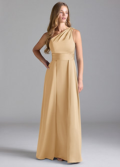 Azazie Dallas Bridesmaid Dresses Gold A-Line One Shoulder Stretch Satin Dress image3