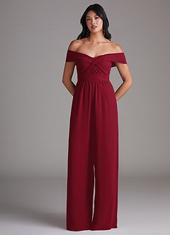 Azazie Lamara Bridesmaid Dresses Burgundy Off the Shoulder Chiffon Convertible Jumpsuit image3