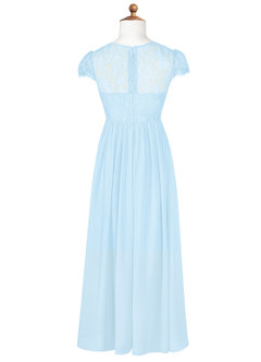 Azazie Delevingne Junior Vestido de Azul Cielo de Gasa de Corte en A con Encaje image7