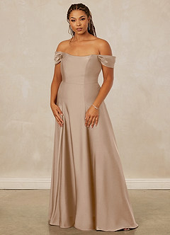 Christian Siriano Bridal for Azazie 1002 Bridesmaid Dresses Taupe A-Line Off the Shoulder Stretch Satin Convertible Dress image11