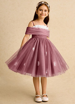Azazie May Flower Girl Dresses Merlot Ball-Gown Pleated Tulle Dress image5