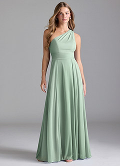 Azazie Dallas Final Sale Agave A-Line One Shoulder Mesh Dress image1