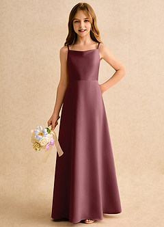Azazie Joella Girls Formal Flower Girl Dresses Desert Rose A-Line Pleated Matte Satin Dress image6