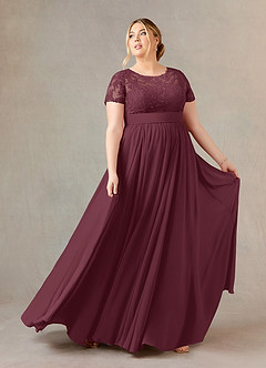 Azazie Annette At-home Try On Dresses Cabernet A-Line Lace Chiffon Dress image7