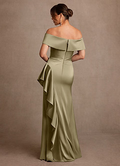 Azazie Kirsty Mother of the Bride Dresses Moss Green Sheath Off the Shoulder Stretch Satin Dress image2