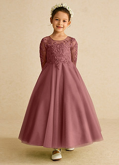 Azazie Precious Blumenmädchenkleider A-Linie Spitze Tüll Kleid Amethyst image4