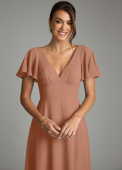 Azazie Kimber Bridesmaid Dresses Bronzer A-Line Flounce Sleeve Chiffon Dress image6