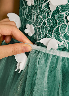 Azazie Darlina Flower Girl Dresses Ivory Emerald Ball-Gown Lace Tulle Dress image12