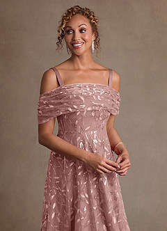 Azazie Sidney Mother of the Bride Dresses Dusty Rose A-Line Off the Shoulder Lace Dress image6