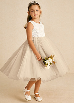 Azazie Missy Flower Girl Dresses Ivory Champagne A-Line Sleeveless Tulle Dress image4