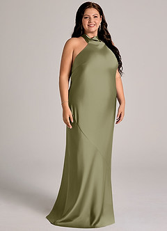 Azazie Velli Bridesmaid Dresses Pistachio Mermaid High Neck Stretch Satin Dress image11