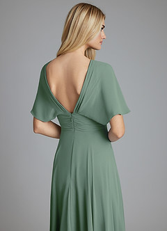 Azazie Pamela Bridesmaid Dresses Eucalyptus A-Line V-Neck Pleated Chiffon Dress image6