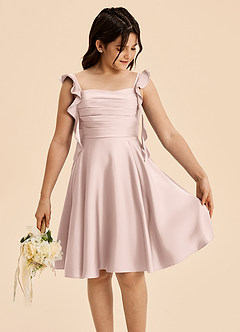 Azazie Kira Junior Blushing Pink A-Line Ruched Stretch Satin Dress image5