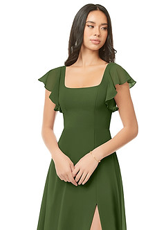 Azazie Bondi Bridesmaid Dresses Olive A-Line Ruched Chiffon Dress image6