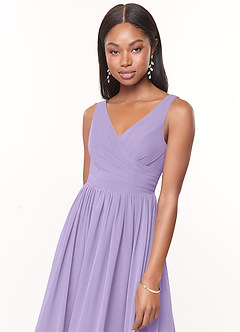Azazie Keyla Bridesmaid Dresses Lilac A-Line V-Neck Pleated Chiffon Dress image4