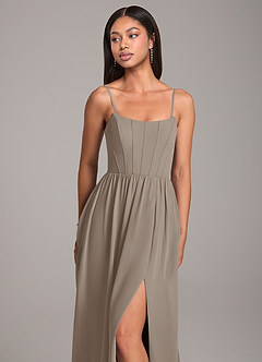 Azazie Kailee Bridesmaid Dresses Taupe A-Line with Pockets Chiffon Dress image2