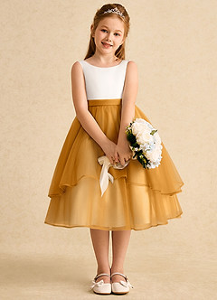 Azazie Rene Blumenmädchenkleider A-Linie Schleifen Tüll Kleid Elfenbein Butterscotch image6