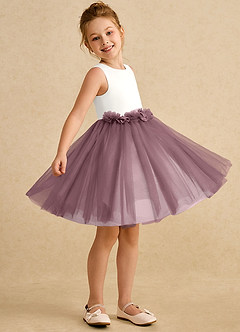 Azazie Louisa Flower Girl Dresses Ivory Vintage Mauve A-Line Sleeveless Tulle Dress image3