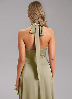 Azazie Tracie Bridesmaid Dresses Moss Green A-Line Side Slit Stretch Satin Dress image7
