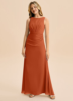 Azazie Floris Junior Robe Trapèze en Mousseline de soie Plissée Orange Brûlée image4