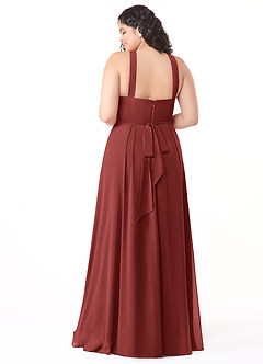 Azazie Dixie Bridesmaid Dresses Terracotta A-Line Halter Pleated Chiffon Dress image10