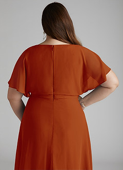 Azazie Aaliyah Bescheiden Bruidsmeisjekleding A-Lijn Bocht Gevouwen Chiffon Vloerlengte Jurk image10