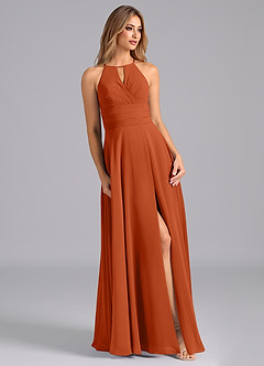 Azazie Denver Bridesmaid Dresses Burnt Orange A-Line Pleated Chiffon Dress image5