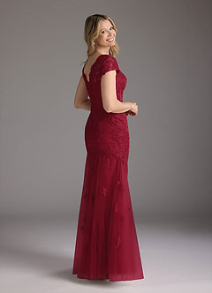 Azazie Marbella vestidos de madre de la novia Vestido de Borgoña de Encaje de Sirena con Reina Ana Lentejuelas image6