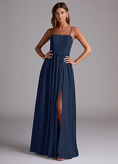 Azazie Calianna Bridesmaid Dresses Dark Navy A-Line Off the Shoulder Chiffon Convertible Dress image1