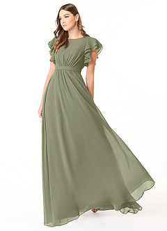 Azazie Daphne Modest Bridesmaid Dresses A-Line Ruffled Chiffon Floor-Length Dress image3